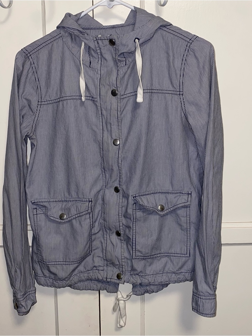 SO Authentic American Heritage Blue Pinstripe Hooded Utility Jacket Size S